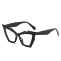 Avant-garde cat eye sunglasses in glossy black frame with unique jagged fashion design - Black Frame (Clear Lens)