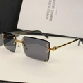 Classic rimless rectangular sunglasses with gold metal temples and dark grey lenses - Solid Grey