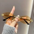 Frameless diamond-cut orange sunglasses with golden metal leopard head temple details - Transparent Orange