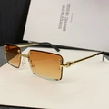 Retro square rimless sunglasses with gold temples and gradient brown-orange lenses - Gradient Tea