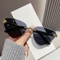Occhiali da sole cat-eye senza montatura con lenti grigie e decoro leopardo dorato - Grigio pieno