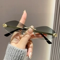 Fashion rimless geometric sunglasses with gradient lenses and leopard metal detail - Gradient Green