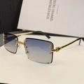 Classic rimless square sunglasses with blue-grey gradient lenses and gold temples - Blue and Yellow (Top Blue Bottom Yellow)