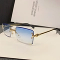 Classic rimless square sunglasses with blue gradient lenses and gold metal temples - Double Blue