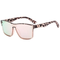 Retro punk oversized sunglasses with tortoise shell frames and colorful gradient lenses - Floral Pattern Frame Pink Mirror Lens