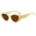Retro cat-eye sunglasses with creamy yellow oval frame and brown lenses for women - Yellow Frame Tea Lens
