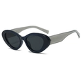 Retro cat-eye sunglasses with dark blue frames and translucent grey temples on white background - Blue Gray Frame Black Grey Lens