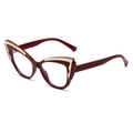 Montatura cat-eye retrò rosso scuro con finiture dorate e lenti anti-luce blu moderne - Montatura rosso vino