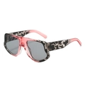 Oversized irregular pink sunglasses with gray lenses and leopard print temples - Pink Leopard Frame Gray Lens