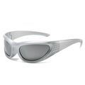 Y2K futuristic silver wrap sunglasses with grey lenses for outdoor sports and hip-hop style - Silver Frame Silver Mirror Lens