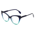 Moderne Cat-Eye-Brillenfassung mit blau-grünem Farbverlauf und klaren Brillengläsern - Schwarz Grüner Rahmen