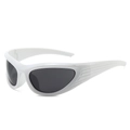 Futuristic white wrap-around sports sunglasses with streamlined ribbed temple design - White Frame Dark Grey Lens