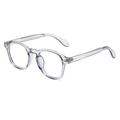 Retro grey transparent square glasses frame with wing shaped gold metal accents - Transparent Grey Frame