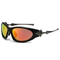 Punk style sports sunglasses with black matte frame and orange mirrored lenses - Black Frame Red Mirrored Lens