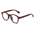 Retro wine red round frame glasses with blue light blocking lenses and gold wing decor - Purplish Red