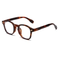 Retro tortoiseshell round frame glasses with blue light blocking lenses and metal rivets - Leopard Frame