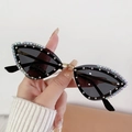 Fashion cat eye sunglasses with black frames and sparkling rhinestone accents - Solid Grey