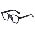 Classic round black frame glasses with gold wing accents and blue light blocking lenses - Black