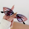 Cat eye rhinestone sunglasses with purple gradient lenses and gold metal accents - Purple Pink Gradient (KHRT69)