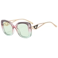 Retro cat-eye sunglasses with purple gradient frames and golden geometric temples - Gray Pink Green Gradient Frame Green Lens