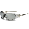 Futuristic punk sunglasses with transparent grey frame and silver metal star accents - Grey Frame Silver Mirror Lens