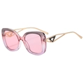 Retro cat-eye sunglasses with transparent pink frame and gradient pink lenses on white background - Gray Pink Purple Gradient Frame Pink Lens