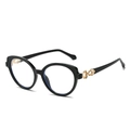 Lunettes de soleil rondes noires avec décor en métal tressé doré sur les branches - Cadre Noir
