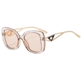 Gafas de sol cuadradas de gran tamaño con montura champagne y patillas metálicas de corazón - Marco de Té Claro Lentes de Té Claro