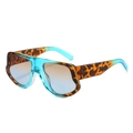 Oversized leopard and teal gradient sunglasses with colorful tinted lenses for women - Blue Leopard Frame Brown Blue Lens