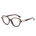 Monture de lunettes oeil-de-chat rétro bordeaux avec décorations ondulées dorées - Monture Rouge Jujube