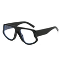Irregular chunky black frame sunglasses with anti-blue light lenses shown from a side view - Black Frame