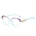 Lunettes de soleil œil-de-chat rondes bleu clair transparent avec détails dorés chic - Cadre bleu
