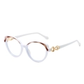 Lunettes rondes à monture blanche, accents marrons et branches en métal doré - Cadre Blanc
