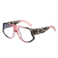 Oversized geometric sunglasses with pink and grey gradient animal print frame and clear lenses - Pink Leopard Frame