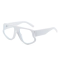 Oversized white rectangular frame sunglasses with a flat top design and blue light lenses - White Frame