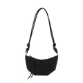 Minimalistische schwarze Wildleder-Croissant-Tasche mit Falten und Knotendetail - Schwarz