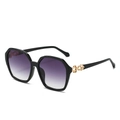 Schicke geometrische Übergroße Sonnenbrille mit schwarzen Rahmen und lila-grauem Verlauf - Schwarzer Rahmen Schwarz Graue Gläser
