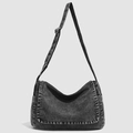 Sac bandoulière rétro en denim noir avec sangle réglable et finition délavée vintage - Noir