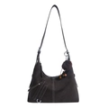 Bolso tipo cubo grande marrón oscuro con costuras blancas y colgante de borla - Con Colgante / Café