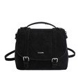 Retro black large capacity shoulder bag in matte faux leather with top handle and buckle - Black