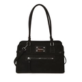 Grande borsa shopper nera in pelle scamosciata con doppia tracolla e tasca zip - Nero
