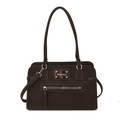 Grande borsa tote marrone scuro con logo metallico e tasca con zip frontale opaca - Marrone