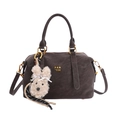 Dunkelbraune Boston Bowling Tasche mit PAN TOR Logo und süßem Plüschhund-Anhänger - Mit Anhänger / Kaffeebraun