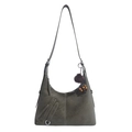 Bolso de hombro verde oliva con costuras en V y colgante de bola de pelo color morado - Con Colgante / Verde
