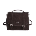 Vintage dark brown large capacity crossbody bag with flap and metal buckle detail - Brown