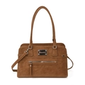 Borsa tote classica in ecopelle color caramello con doppi manici e tasca con zip - Marrone