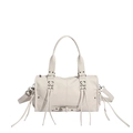 Cremeweiße zylinderförmige Handtasche mit Quasten und Riemendetails für Damen - Weiß
