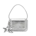Sac bandoulière argenté style Y2K avec pendentif étoile de mer et cuir texturé - Argent