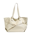 Large beige vintage tote bag with elegant metal buckle and long shoulder straps - Off White