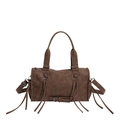 Sac cabas vintage marron foncé avec pompons et détails de sangles croisées - Marron